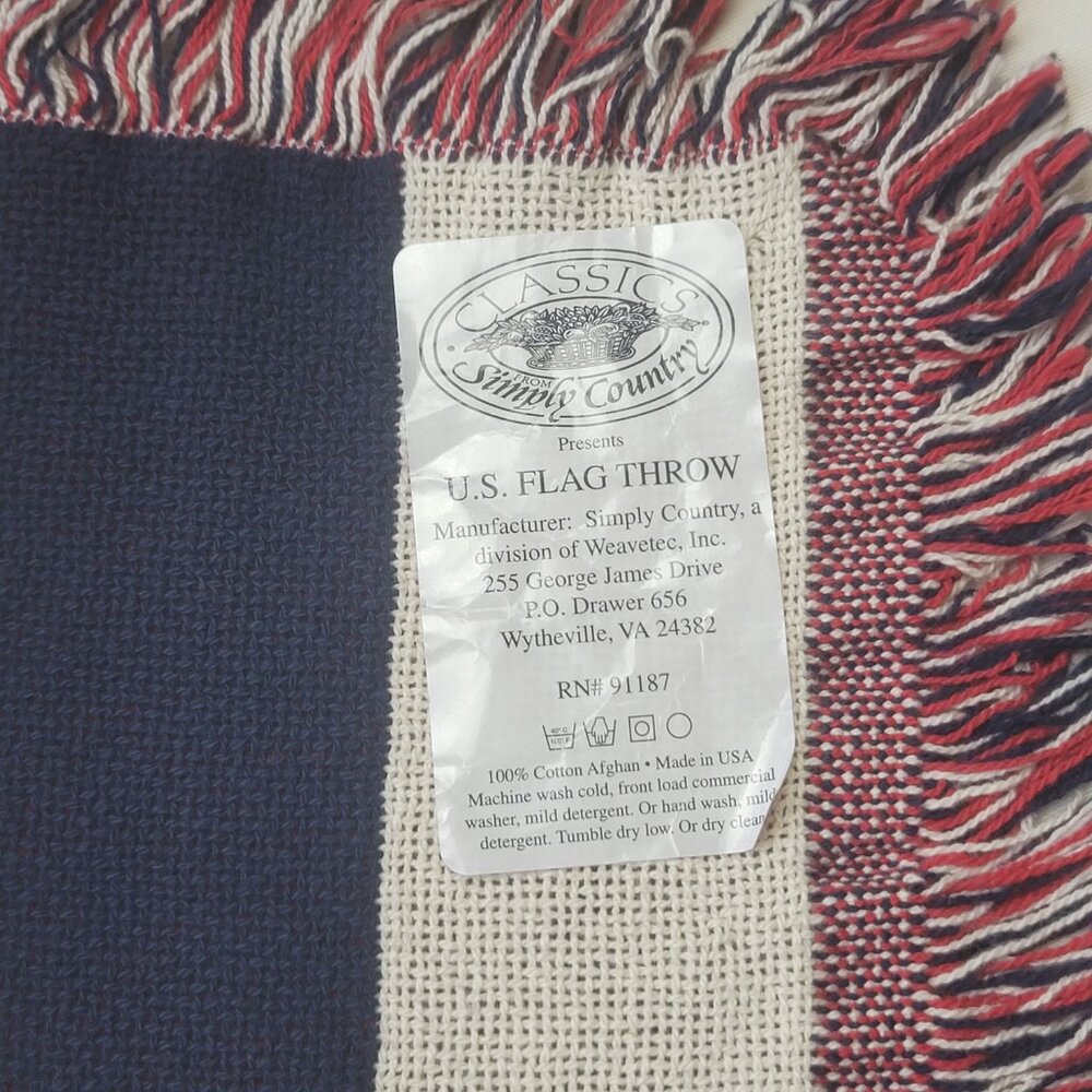 Classics Simply Country Cotton U.S. Flag Patriotic Afghan Throw Blanket 48x36 - Picture 6 of 9